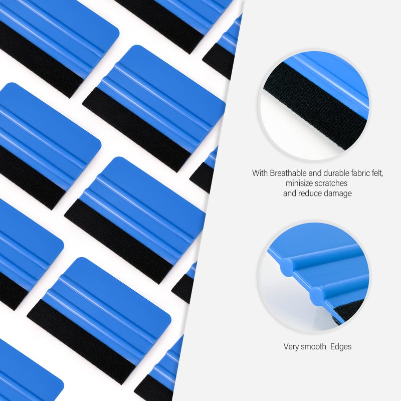 Gomake 20 Pack Vinyl Squeegee with 20PCS Felt Fabric for Tint Film Decal Squeegee Application Tool Vinyl Wrap Installation Wallpaper Smooth Tool (Black and Blue, 20) - Image 3